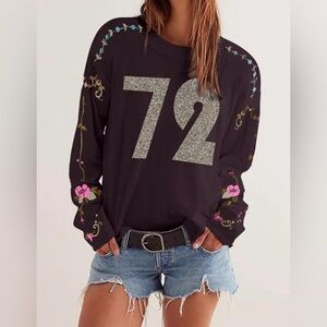 Y2K Oversized Graphic Sweater for Women 72 Print Floral Embroidery